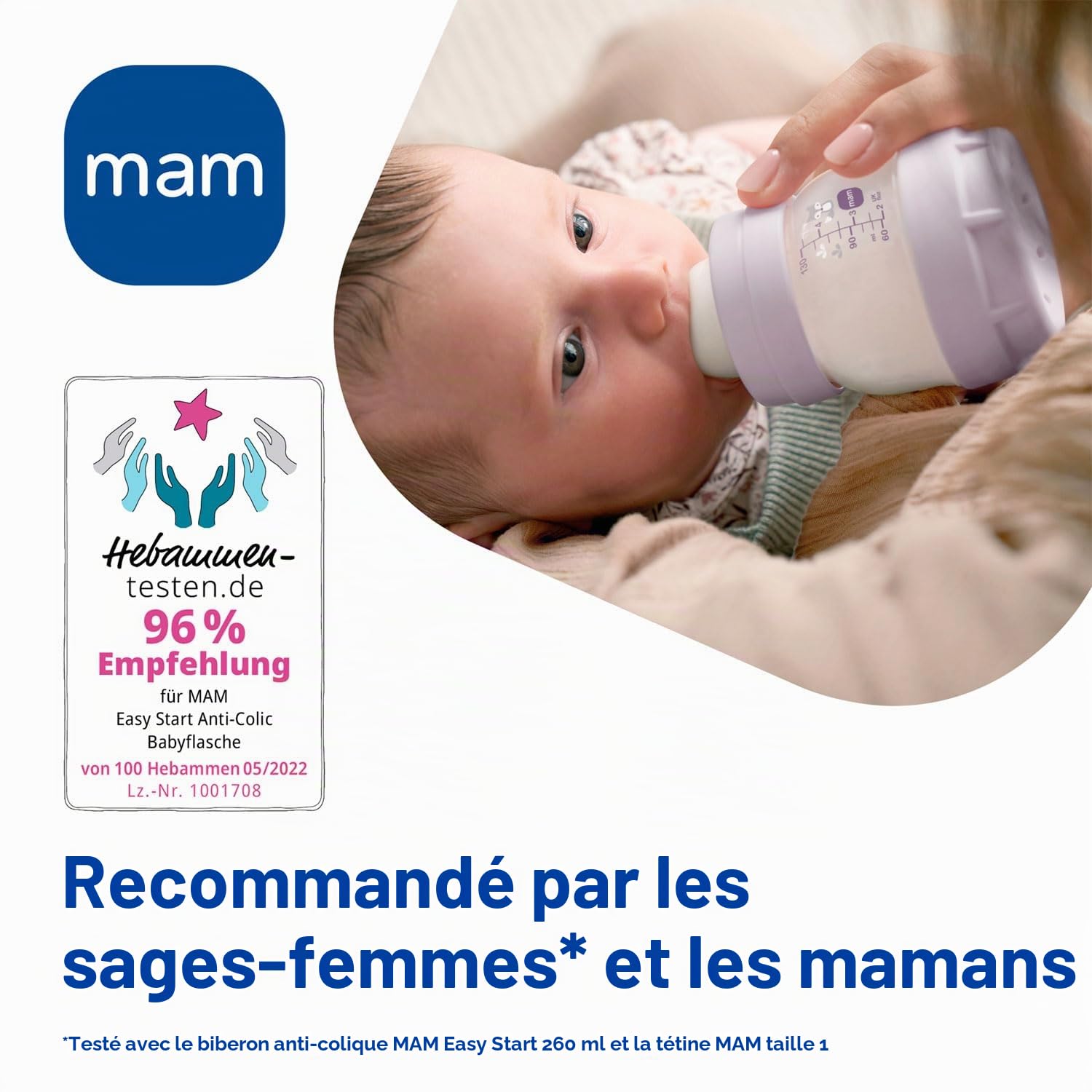MAM Lot de 2 biberons anti-coliques de 160 ml - Avec tétine de taille 1 dès la naissance