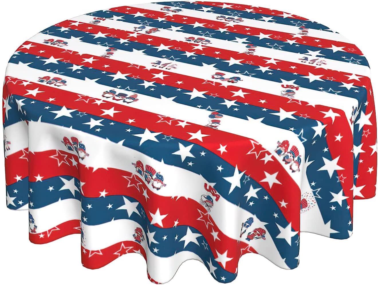 Fourth of July Tablecloth Round 60 Inch Patriotic Red White