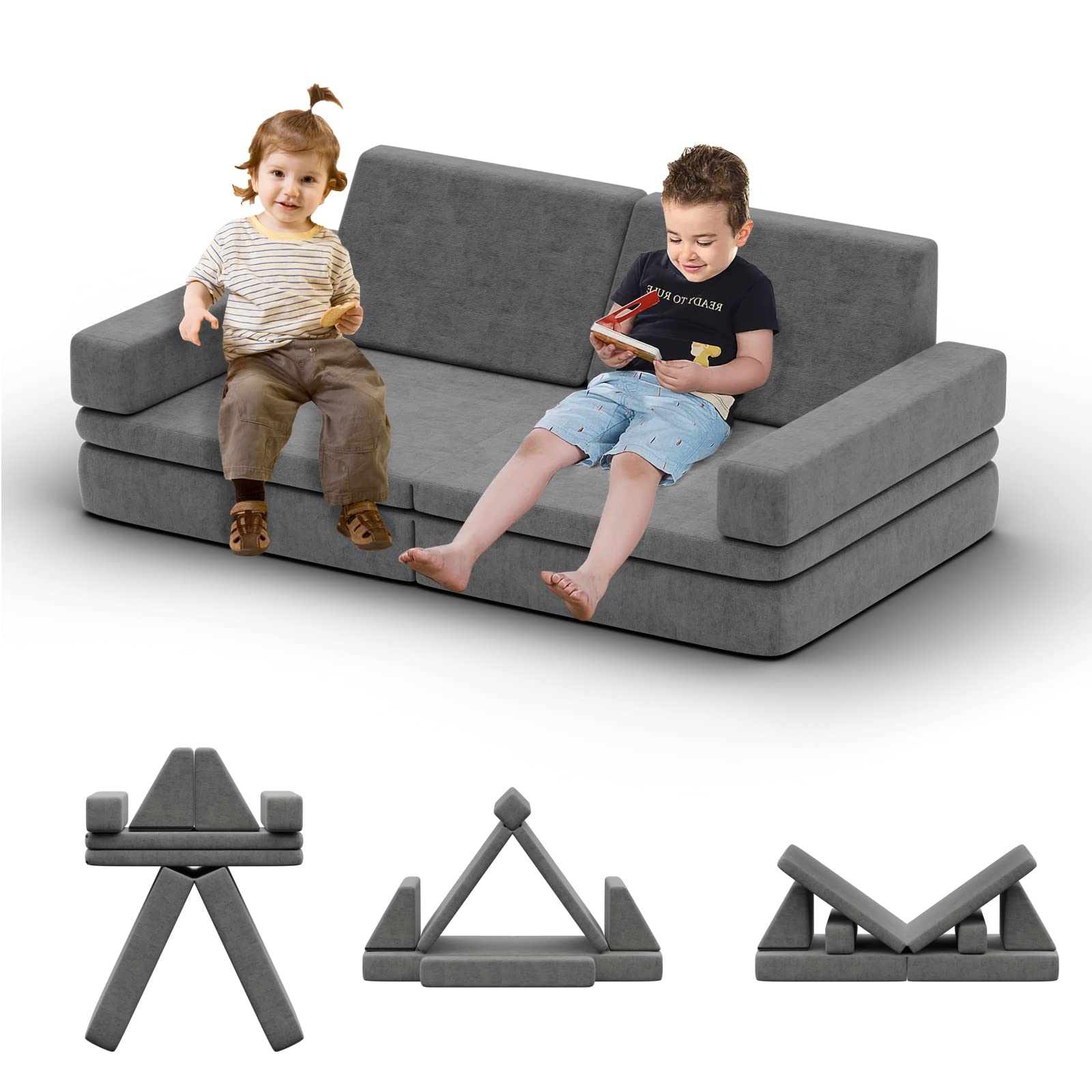On Shine Creative Children Sofa,Play Couch Sofa for Kids,Convertible Foam Sofa for Kids,Child Sectional Sofa for Bedroom and Playroom,Toddler to Teen Bedroom Furniture (Gray, Medium)