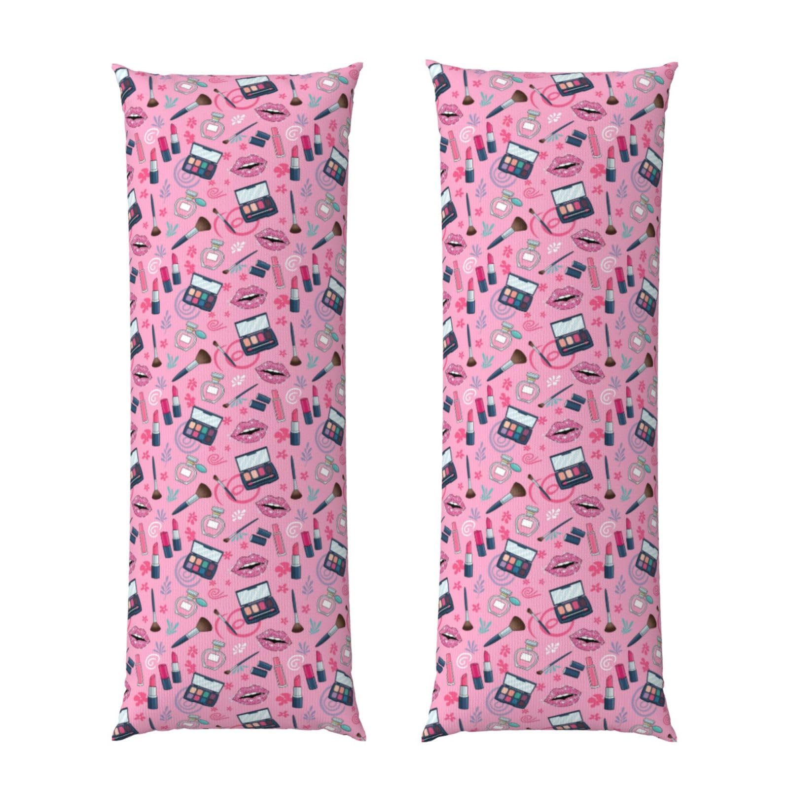 Body Pillowcase 20x60 Modern Lady Girly Cosmetic Perfume Lipstick Pink, Plush Velvet Pillow Cover with Zipper, Cozyffy Rectangular Cushion Case for Couch Bed Home Hotel