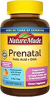 Vista 1 de Nature Made Prenatal con ácido fólico + DHA, suplemento vitamínico y mineral prenatal para apoyo nutricional diario, 110 cápsulas, suministro