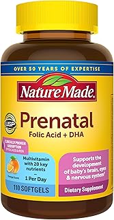 Nature Made Prenatal Vitamins for Women with Folic Acid + DHA, Prenatal Vitamin and Mineral Supplement for Daily Nutritional Support, 110 Softgels, 110 Day Supply