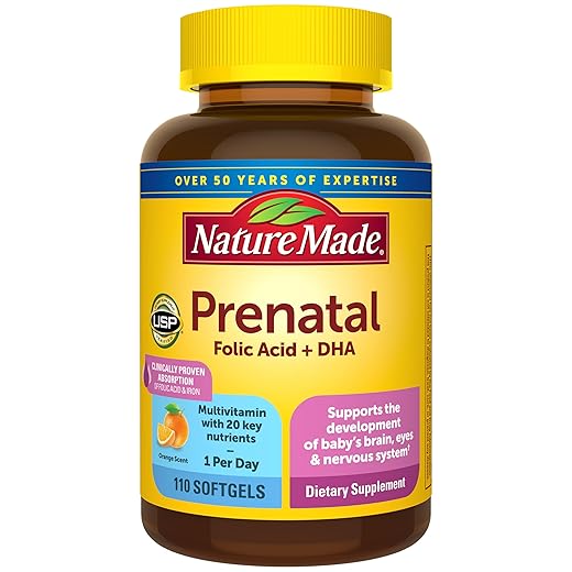 Nature Made Prenatal Vitamins for Women with Folic Acid + DHA, Prenatal Vitamin and Mineral Supplement for Daily Nutritional Support, 110 Softgels, 110 Day Supply