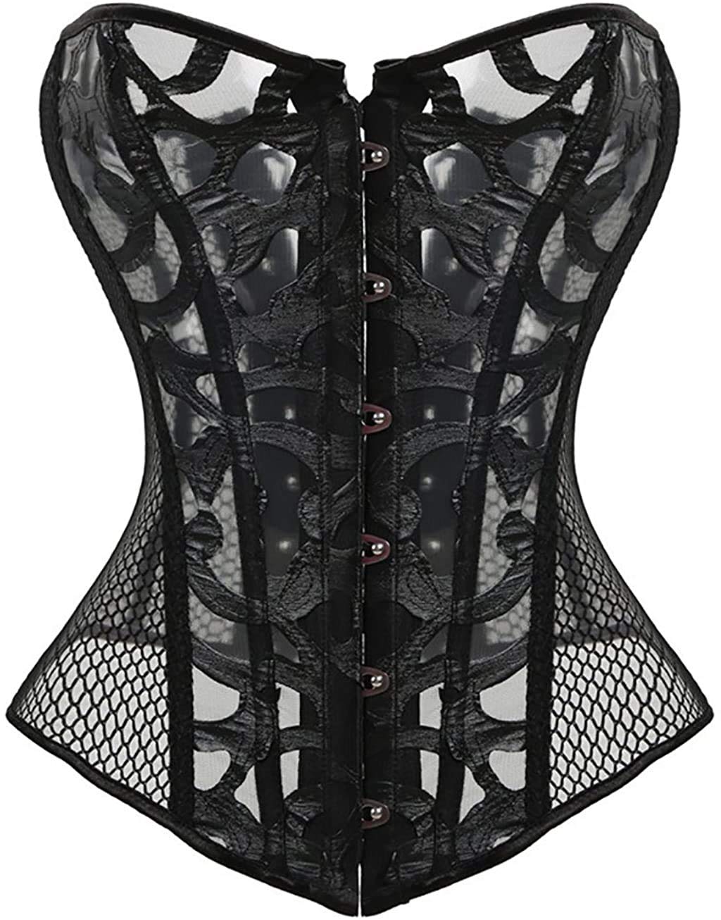 Women's Strapless Lace Hollow Mesh Push Up Bustier Corset Lingerie