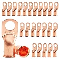 Vista 34 de 1/0 AWG 1/4" Stud (25 piezas), Terminal de Anillo de Batería de Servicio Pesado, Conectores de Calibre 0, Lengüetas de Alambre de Cobre de 1/0