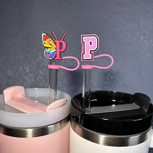 Miniatura 7 de AINEEDY Stanley Cup - 2 fundas de popote de 0.4 pulgadas para taza Stanley de 30 y 40 onzas con 2 colgantes de letra inicial personalizada,