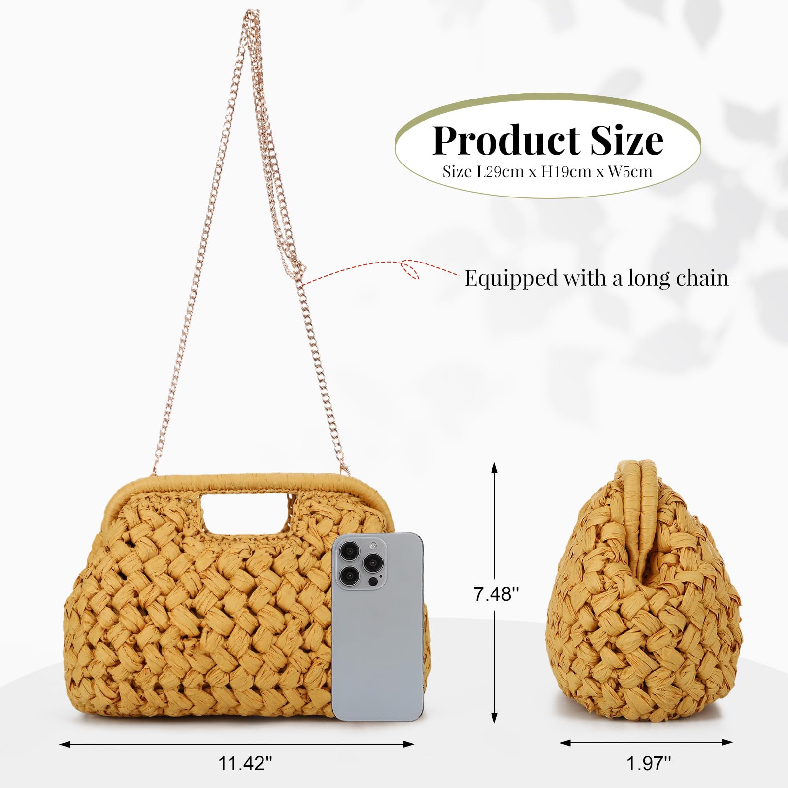 Pochette in Paglia Donna Borsa a Mano Intrecciata Dumpling Borsetta Estiva da Spiaggia e Tracolla Cerimonia