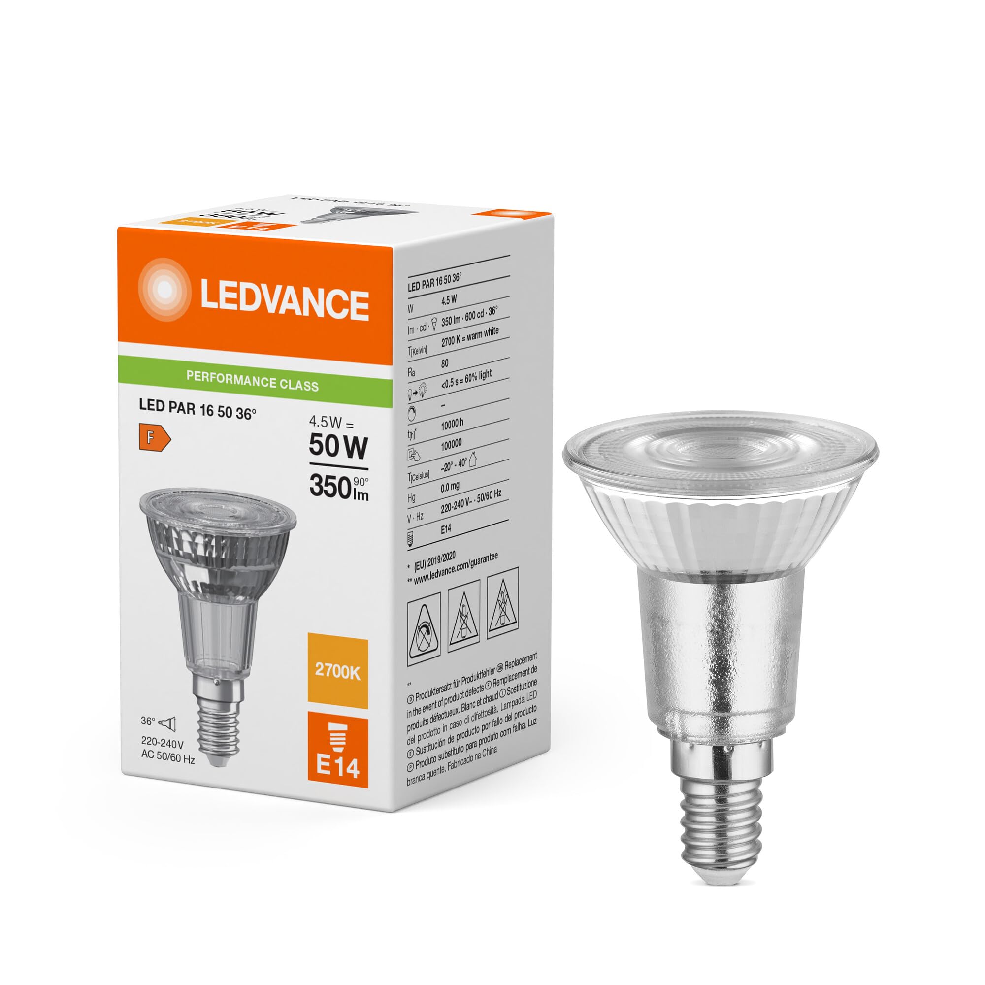 LEDVANCE LED Spot E14 PAR16 5W 350lm - 827 Extra Warm White | Replaces 50W