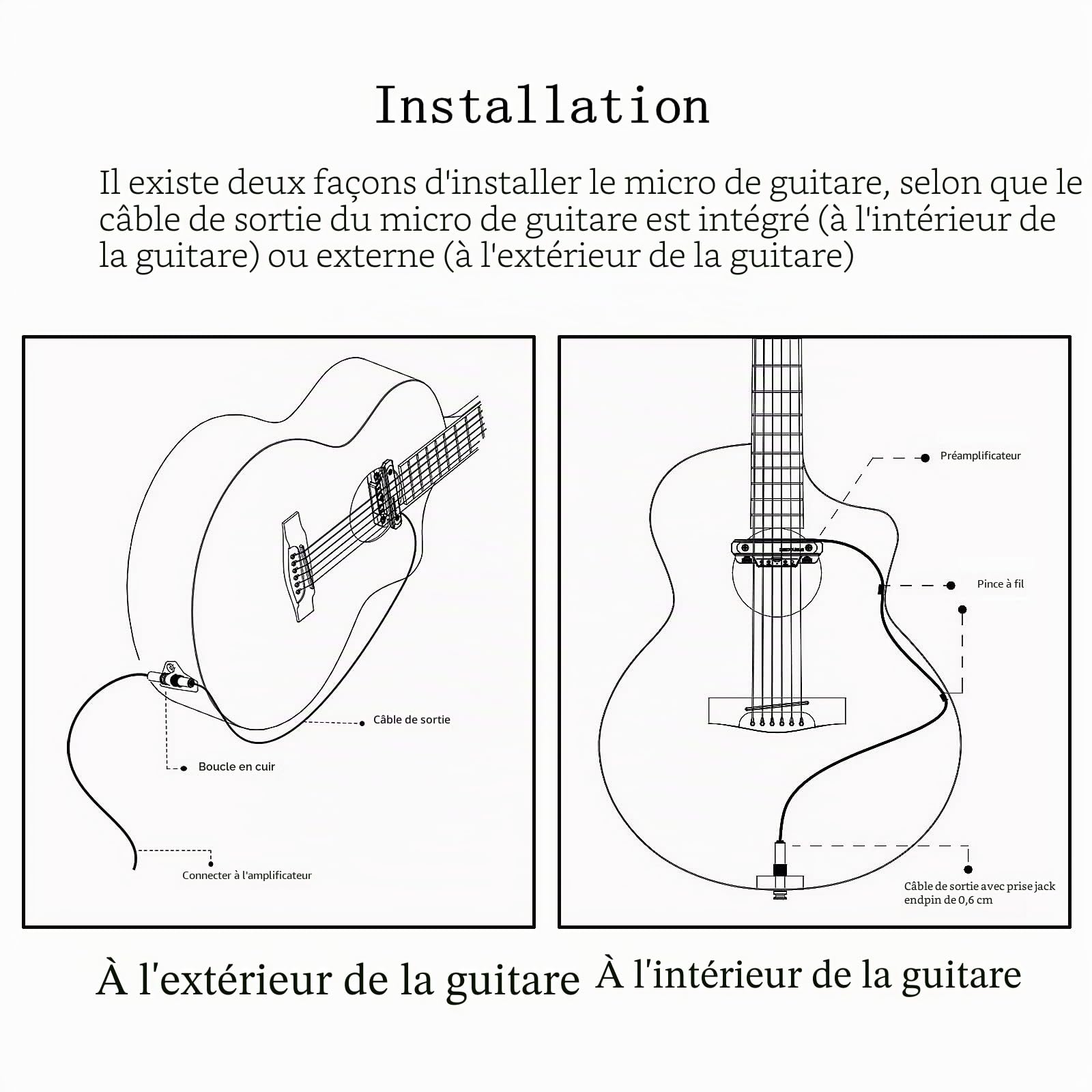 Micro de Guitare Acoustique Rechargeable Actif avec Bobine Magnétique et Contrôle du Volume