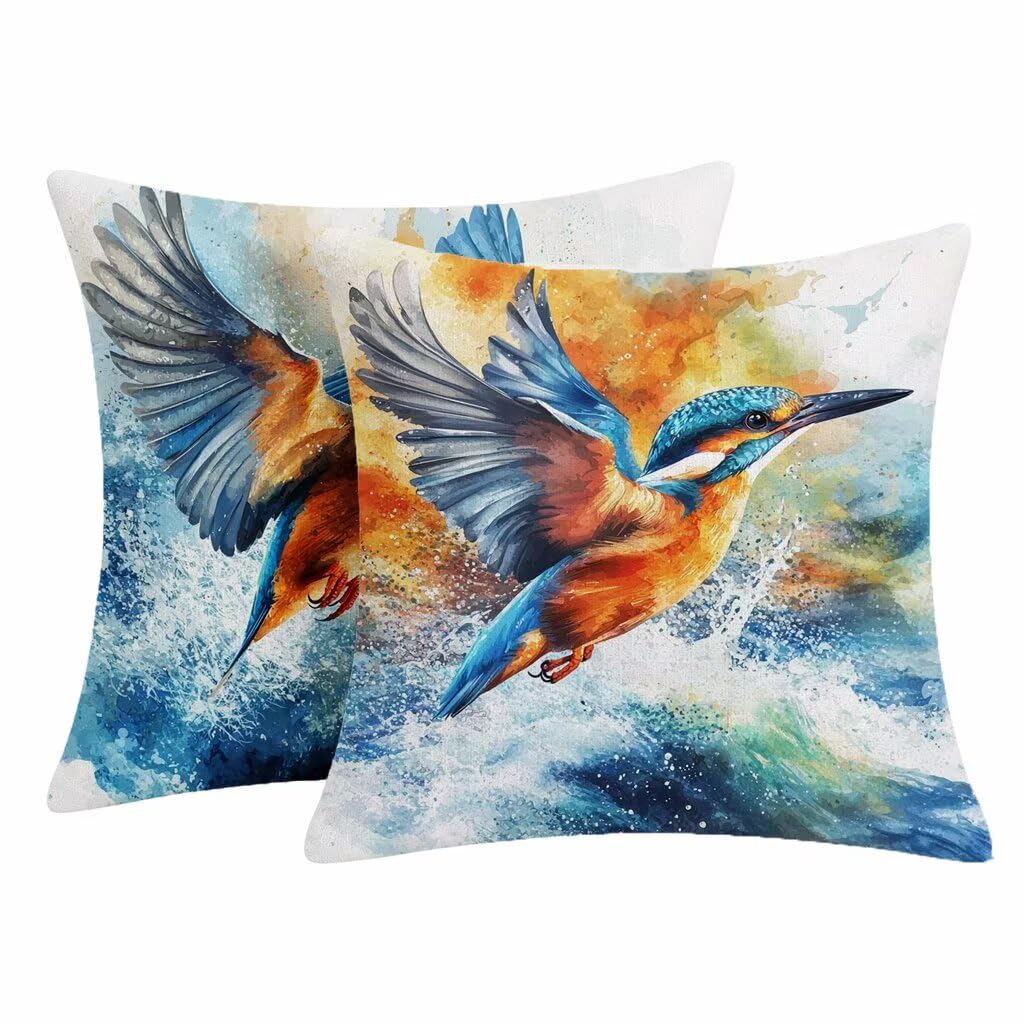 Housse de coussin en lin pour jardin et balcon salon deco oiseau impermeable 60x60