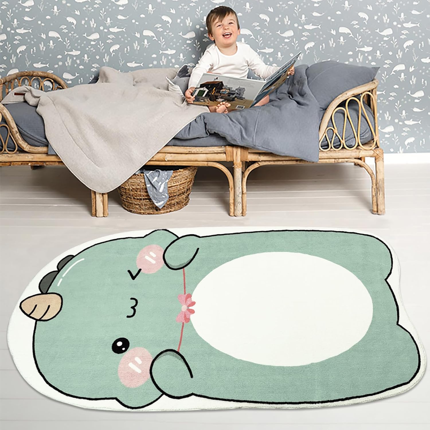 Amazon.com: Abeigoi Kids Play Rug 5Ft Animal Bath Rug Soft Dinosaur ...