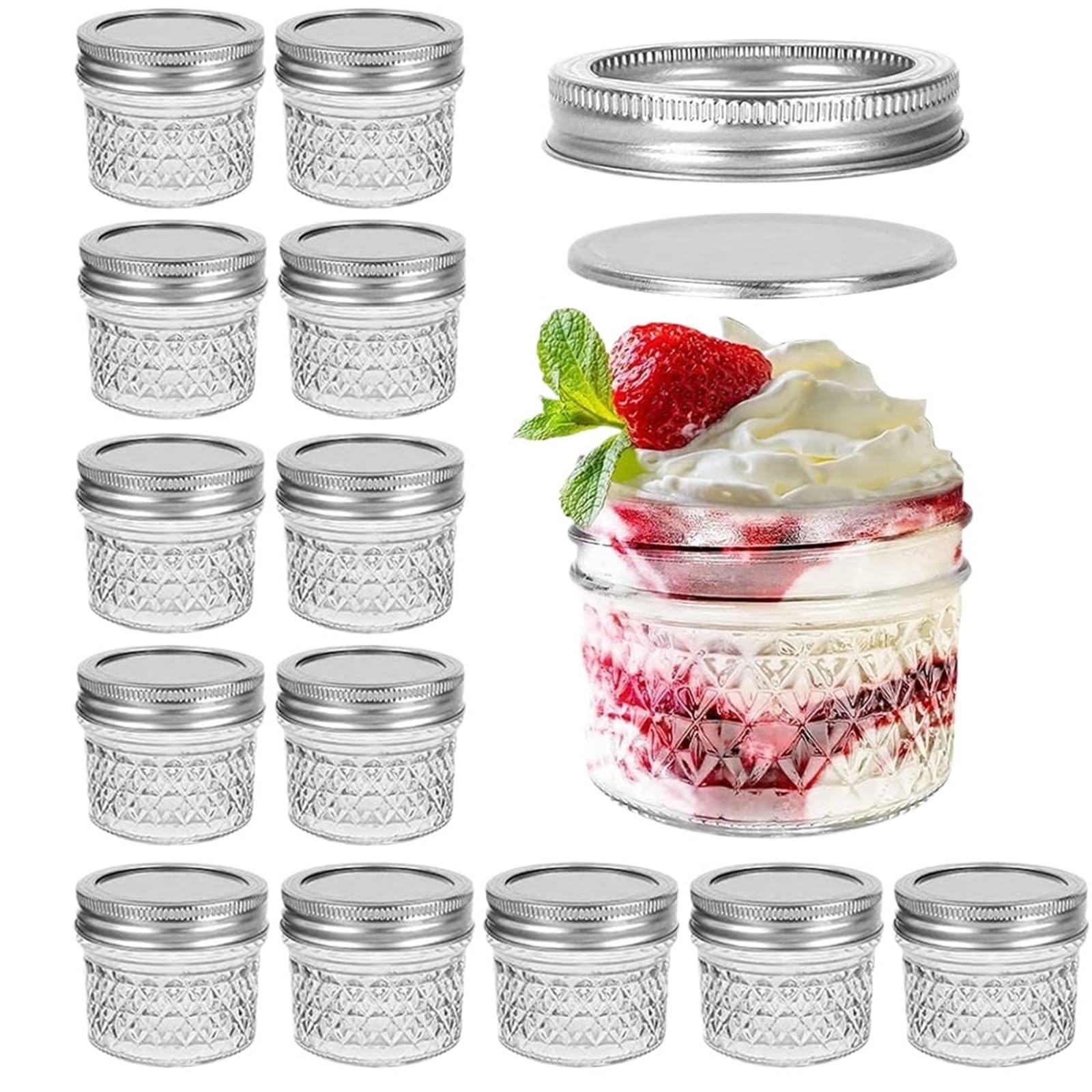 GläSer Zum Einkochen 4oz Mini-Glas mit abnehmbaren Deckeln, Konserven for Honig, Marmelade, Gelee, Hochzeitsgeschenke, Lebensmittelaufbewahrung in der Küche(6Pcs)