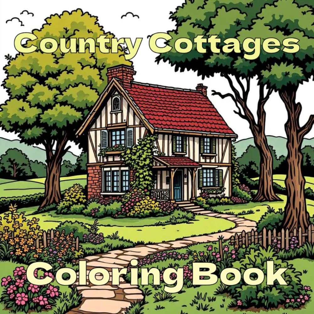 Country Cottages Coloring Book: Peaceful Rural Cottages To Color And Improve Your Mental Wellbeing