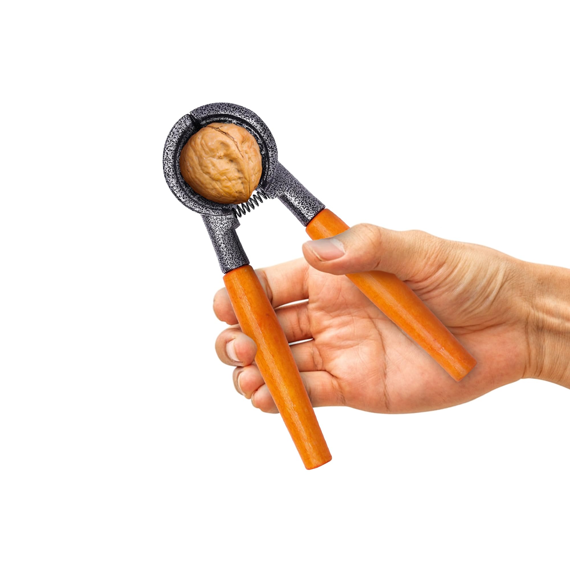 PRIMES Heavy Duty Nutcracker Pecan Walnut Plier Opener Tool for Walnuts Pecan Cracker with Non-Slip Handle Walnut Cracker, Pecan, Heavy Duty Wooden Nutcracker Tool - Orange Color Handle