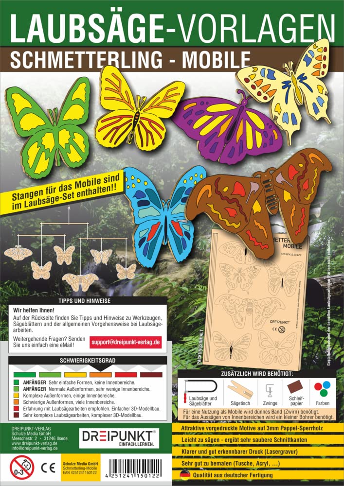 Laubsägevorlagen Schmetterling (Mobile): Laubsägevorlage für ein Mobile mit Schmetterlingen