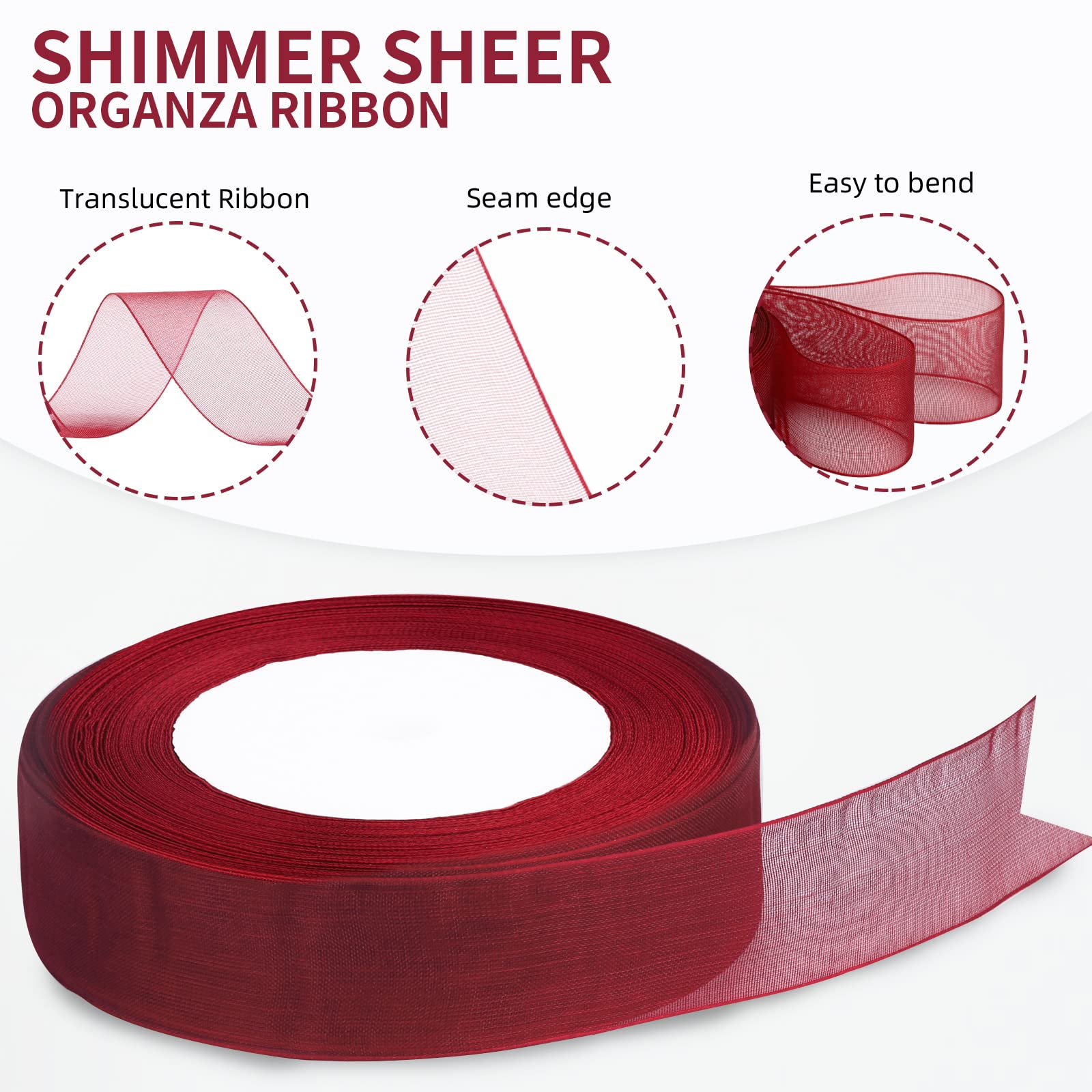 Nastro Organza Trasparente MOLSHINE - 25 Mm X 45 M, Verde, Per Regali E Decorazioni - Foto 2