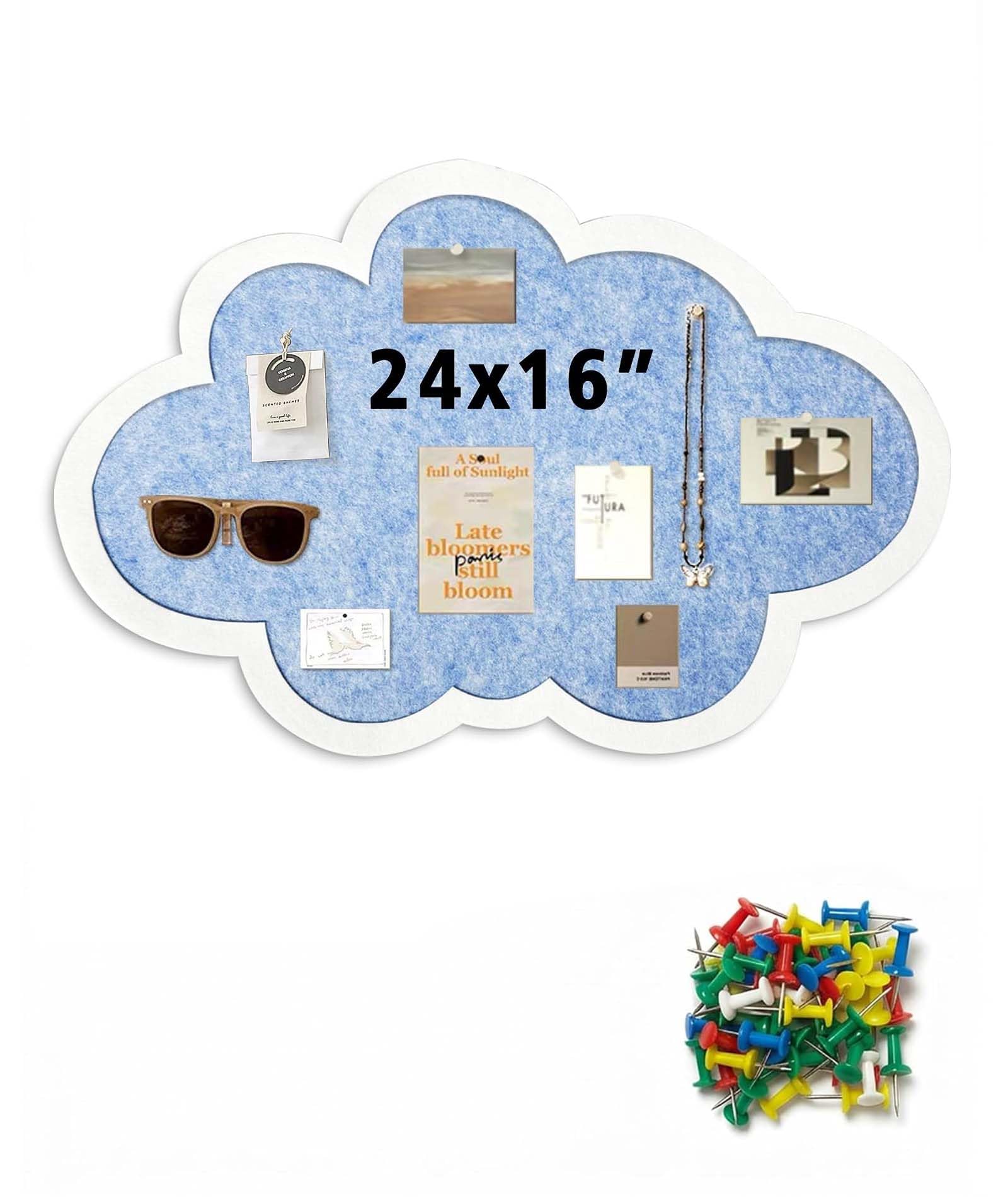 Pin Board, Cloud Shape Felt Notice Board with 50 Pushpins, Vision Board and Photo Display for Home Office Decor, 60x38 cm Bulletin Board-image-16
