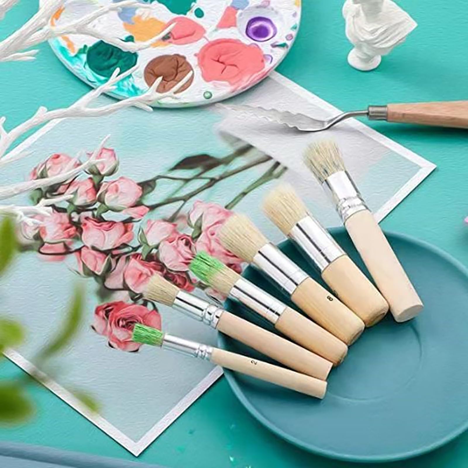 Juego de 6 Pinceles acrílicos de cerdas Naturales, de Nailon, para Acuarela, óleo, Ideal para Estudiantes, Principiantes y Artistas.