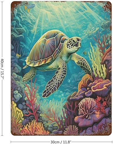 Miniatura 2 de Country Metal Tin Sign Nautical Beach Ocean Theme Underwater Turtle Wall Poster Tin Signs Watercolor Marine Life Tropical Front Door Porch Yard Home