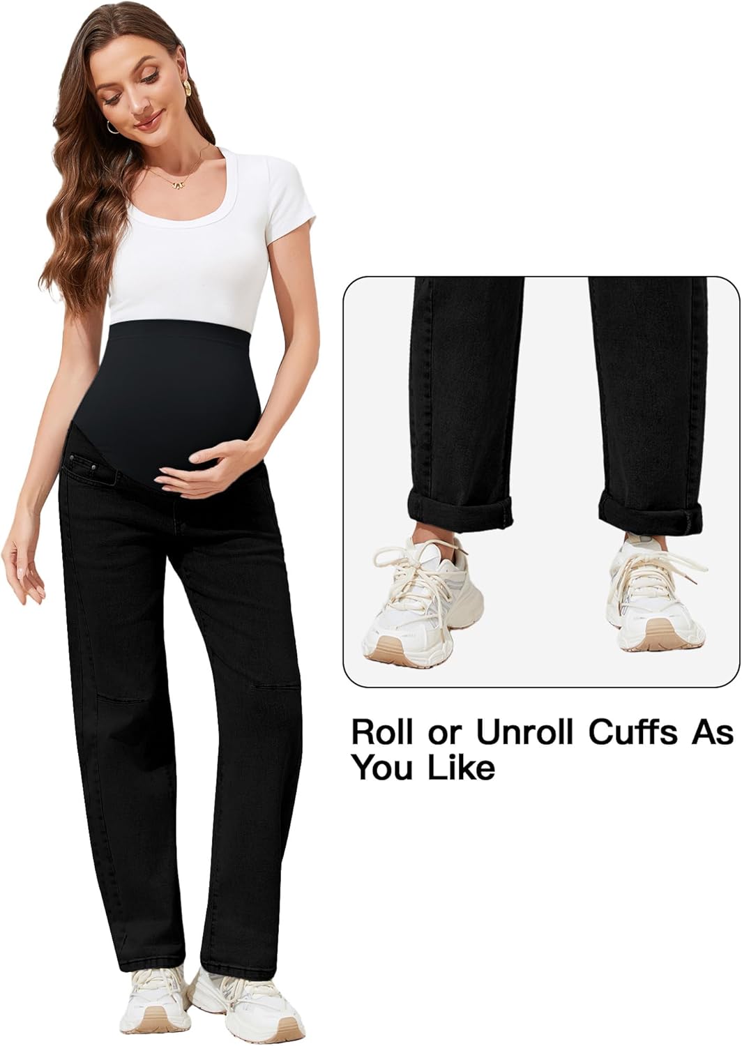 PACBREEZE Women's Maternity Jeans Over Belly Barrel Loose Denim Jeans Pregnancy Pants