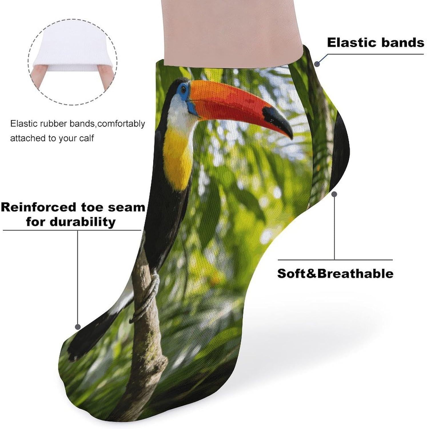 Toucan Ankle Socks for Men Women 5 Pairs | Comfortable Casual Low Cut Socks, Lightweight No Show Breathable Athletic Socks, Soft Mini Crew Socks for All Seasons