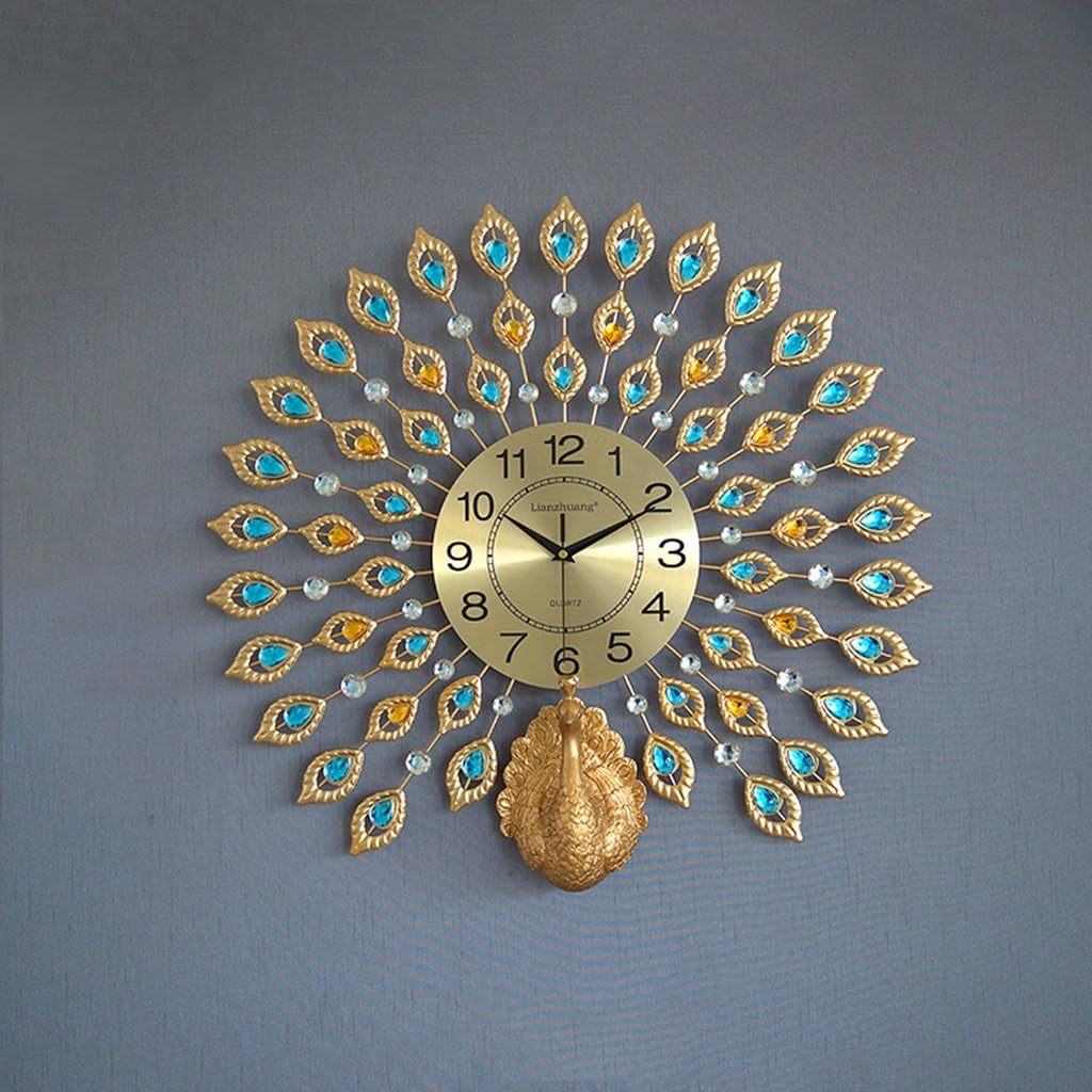 Clocks Creative Peacock Wall clock Metal Design Wall Art Quartz Clock Living Room Bedroom Restaurant Mute Electronic Clocks（60cm*60cm） ( Color : A )