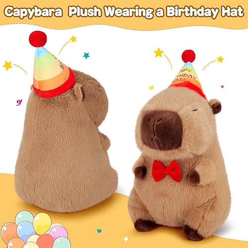 Miniatura 7 de Achwishap Capybara - Peluche de Capybara, peluche de Capybara, peluche Kawaii con sombrero de cumpleaños, regalo para cumpleaños de niños y adultos