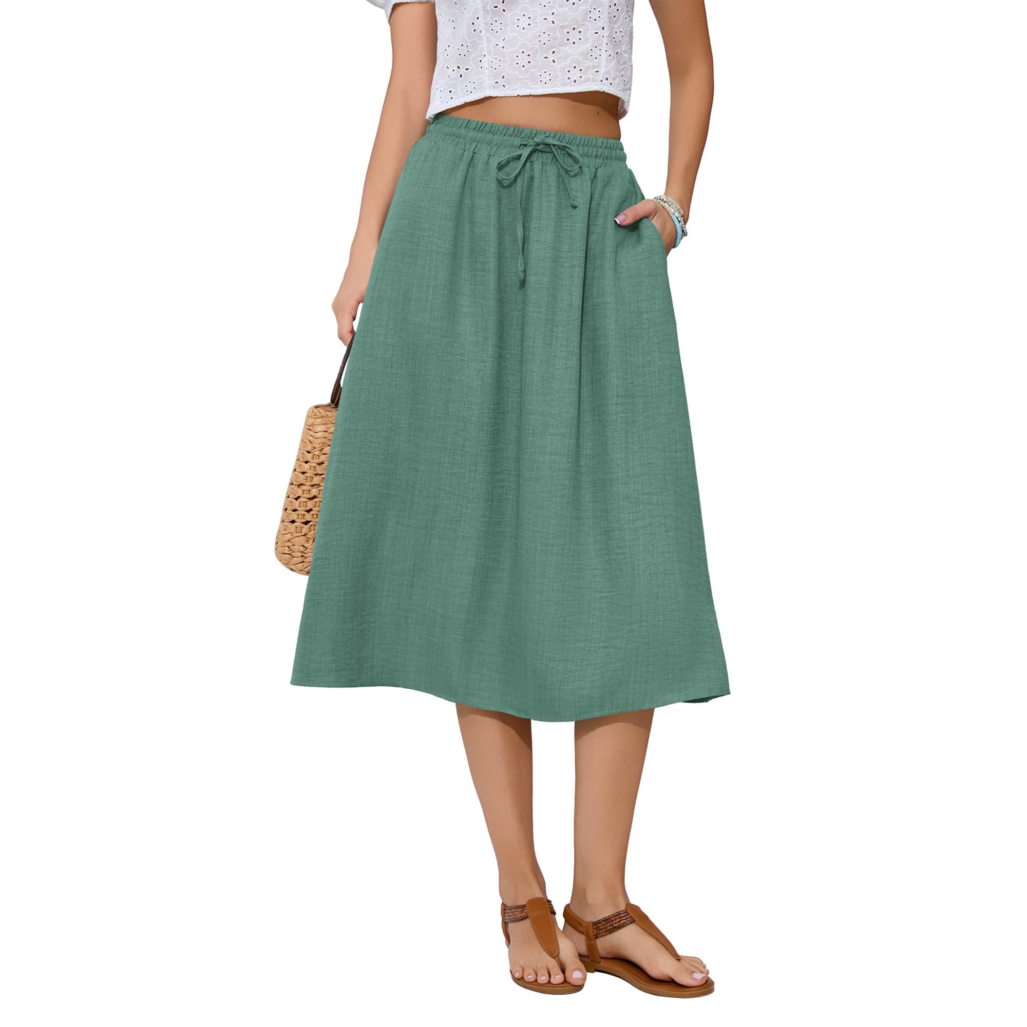 Witsmile Women's Summer Boho High Waist Pleated Flowy Midi Skirt
