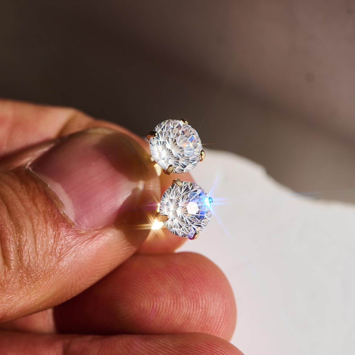 JINEAR 14K Gold Filled Stud Earrings for Women,5/7mm Round Fireworks Section Cubic Zirconia Earrings Quick-Release Flat-Back Ear Nail Hypoallergenic Lightweight Earring Jewelry Gift - Image 8