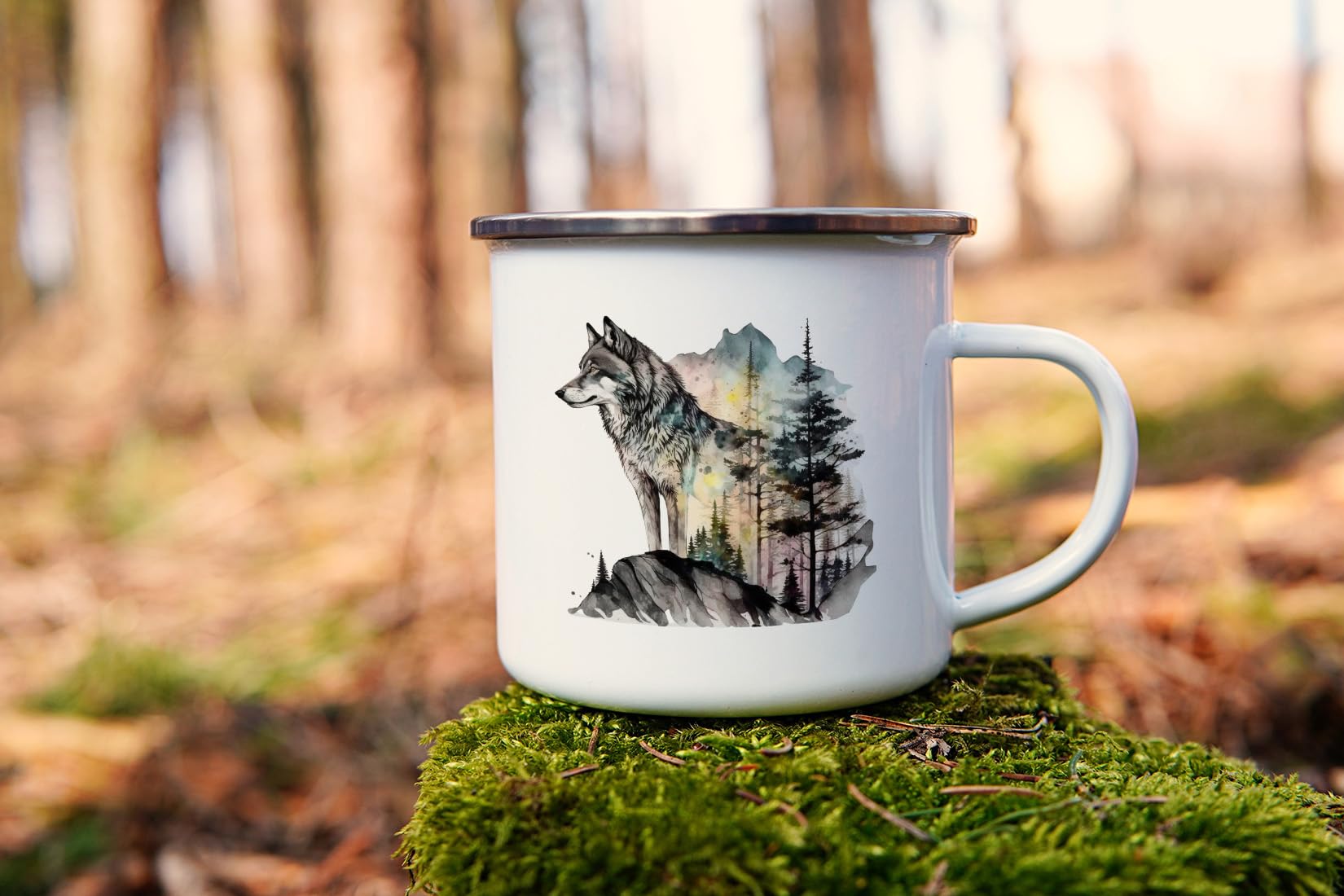 Tazza Da Campeggio Smaltata 350 Ml Con Design Lupo - Vintage, Leggera E Resistente Per Caffè E Tè In Outdoor - 5