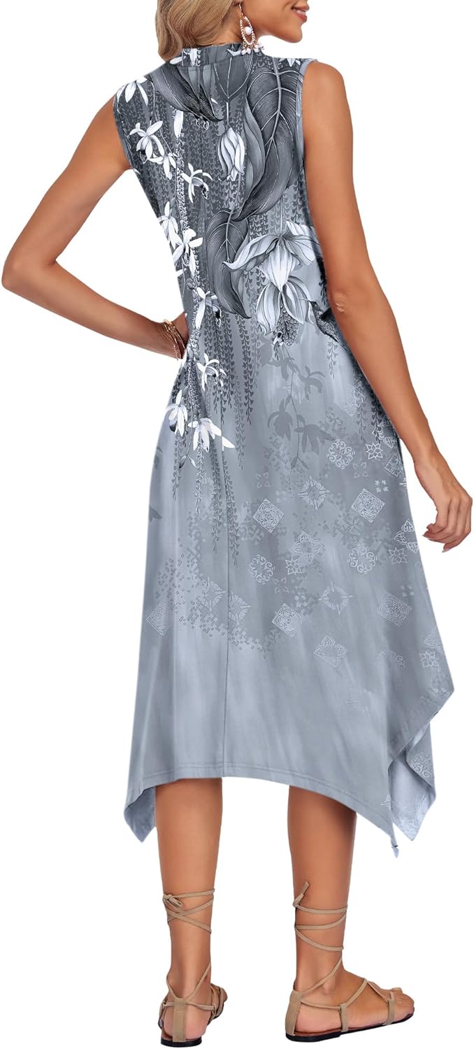 AUSELILY Summer Dresses for Women 2026 Casual Sleeveless Sundress Asymmetrical Hem Tank Midi Dress with Pockets - Image 4