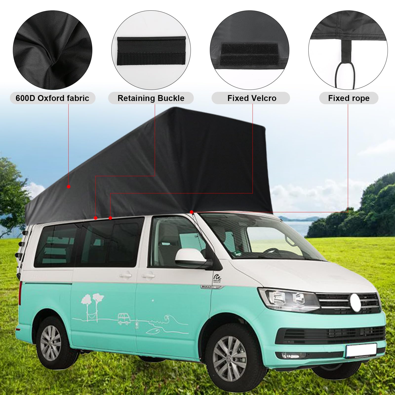 Protection du Toit Relevable Remplacement pour VW California T5 T6, Tente de Toit de Camping Car avec Protection Contre Les Intempéries pour Toit Escamotable, Ne Convient Pas Aux Toitures Rénovées