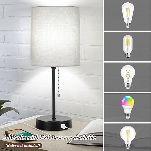 Miniatura 6 de Juego de 2 lámparas de mesa de 17.3 pulgadas con 2 salidas USB y CA, lámparas de mesita de noche para dormitorio, sala de estar, habitación