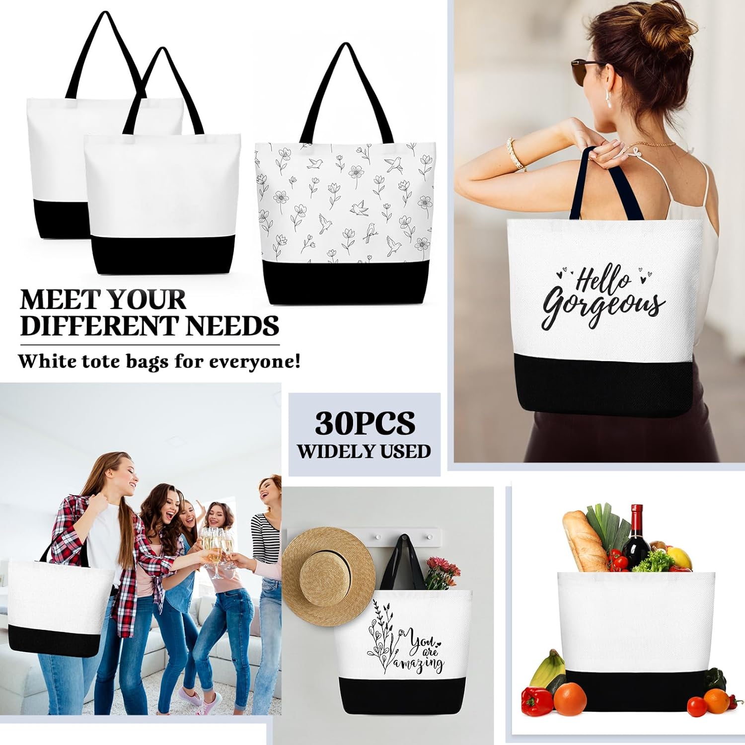 Sieral 30 Pcs Large Canvas Tote Bags Reusable Sublimation Blank Plain Bags Bulk with Zipper for DIY Crafts Shopping Women Teacher (Horizontal Large Bag) - Image 5