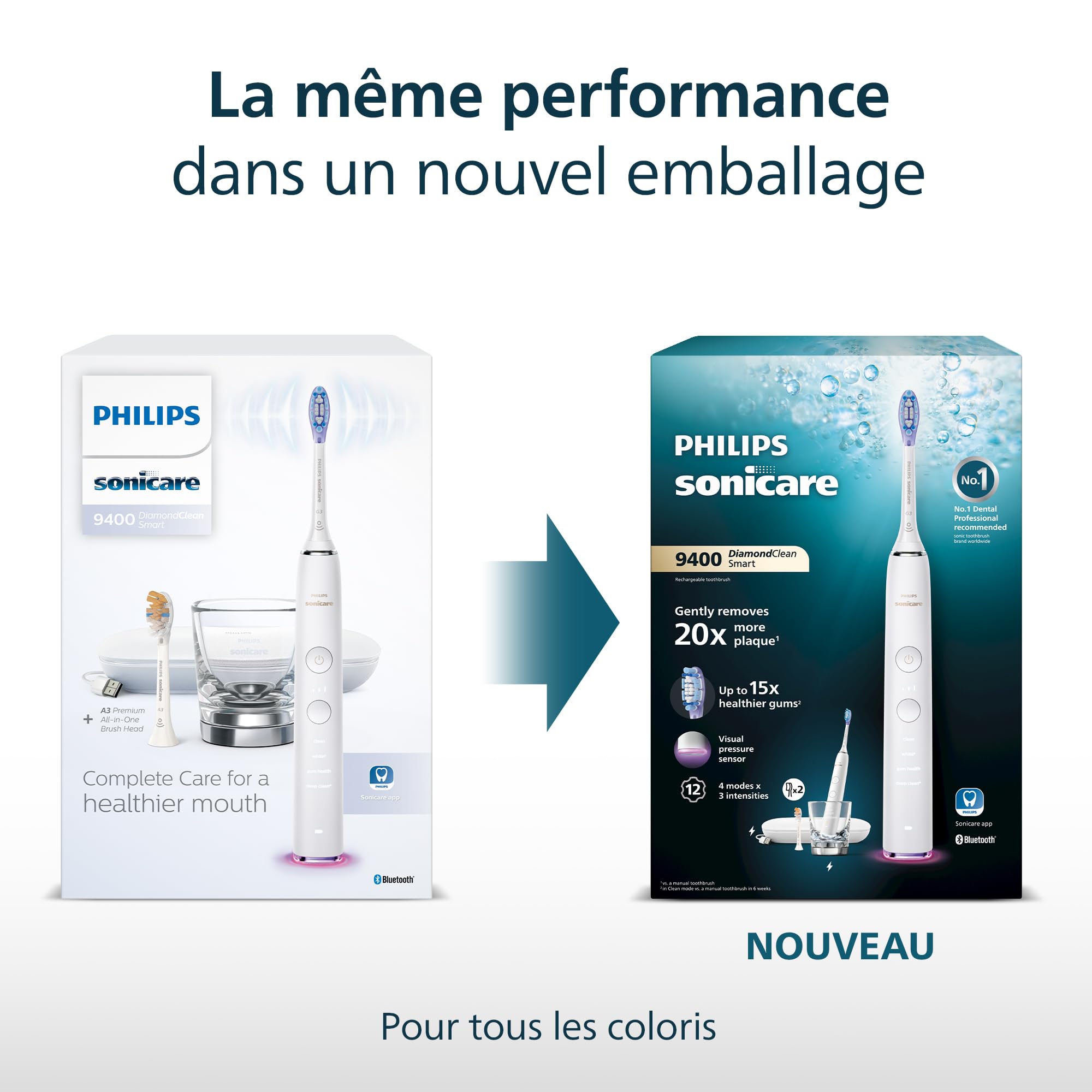 Philips Sonicare DiamondClean Smart 9400 - Brosse à dents électrique avec application, Capteur de pression, Détection de la tête de brosse, 4 modes de brossage, 3 niveaux d'intensité, Noir, HX9917/89
