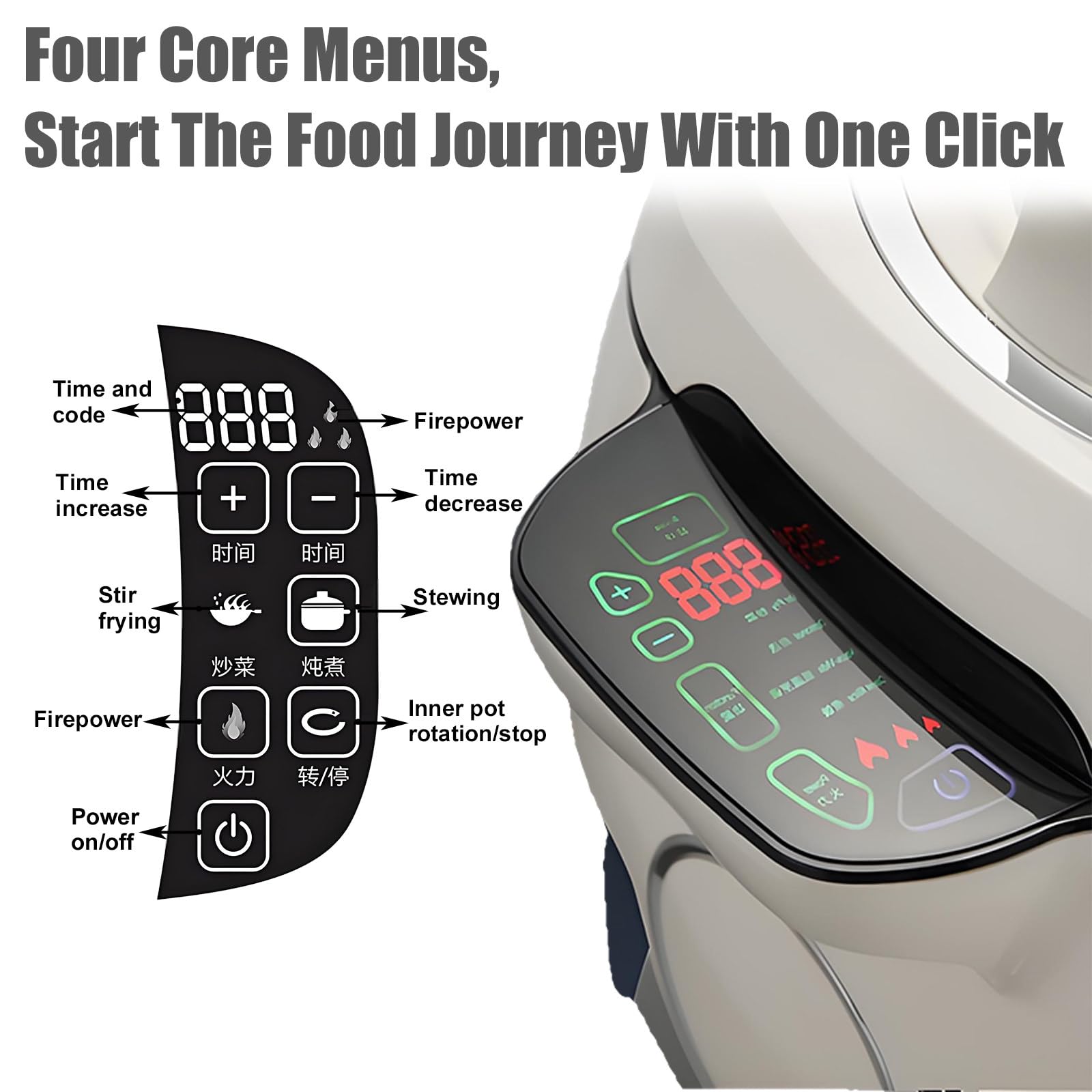 Robot Cucina Professionale 6 L, con Rotazione A 360°, Saltare in Padella, Stufati E Altre Preparazioni Culinarie, 1000 W, Cucina Professionale 6 L, Coperchio Wok Smart Touch