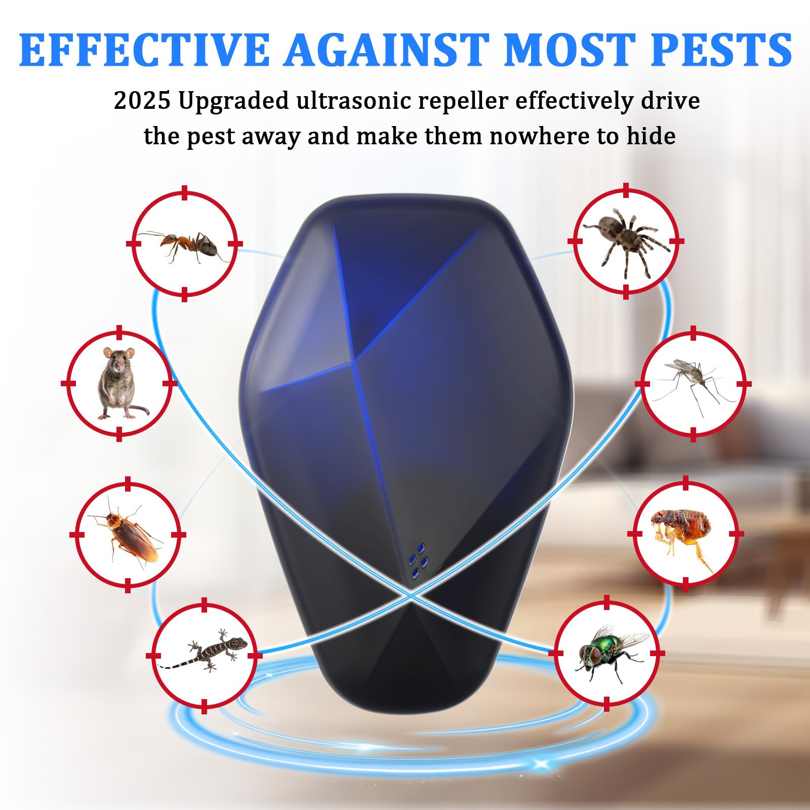 Ultrasonic Pest Repeller, Mouse Repellent, Indoor Silent Electronic Rat Deterrent Plug In, Pest Control for Mouse, Mice, Ants, Spider, Fly and Other Rodents, Harmless to Pets and Human (6, Black) - Image 2
