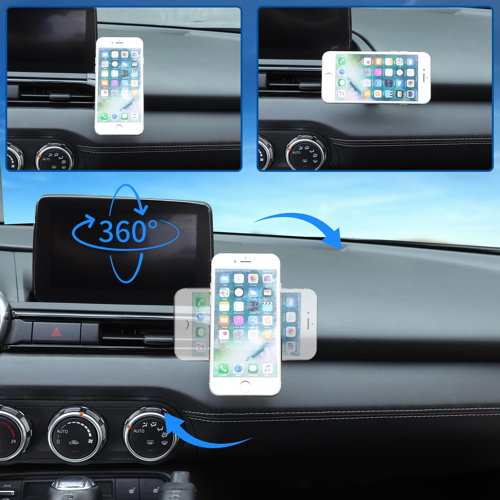 Supporto magnetico per telefono da auto compatibile con Mazda MX-5 ND 2016-2025, supporto per telefono cellulare per console centrale, rotazione a 360°, supporto magnetico per smartphone da 4