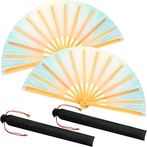 Miniatura 26 de Maitys Large Rave Fan Clap Fans for Line Dancing Large Holographic Folding Hand Fans for Men and Women, Festival, Tai Ji, Kungfu, Martial Art, Láser
