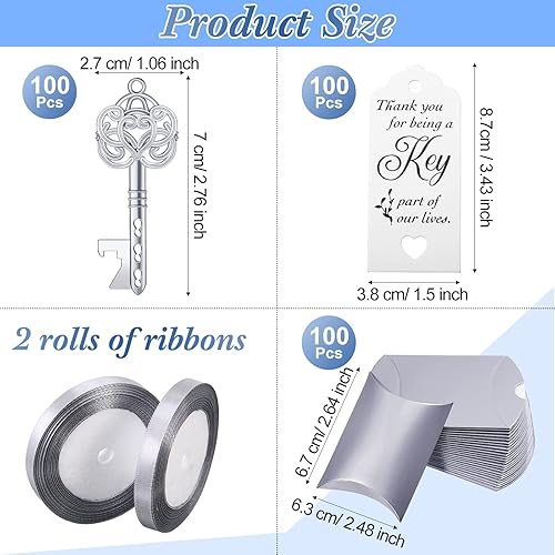 Miniatura 2 de CHENGU 100 juegos de abrebotellas con llave vintage, recuerdos de boda, regalo de recuerdo para invitados con tarjeta de agradecimiento, almohada,