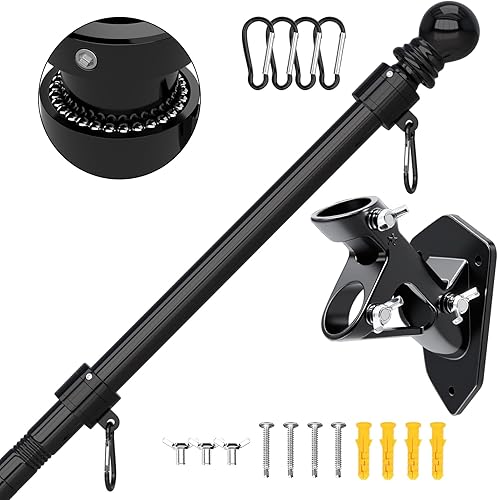 Mástil de bandera sin enredos con soporte mejorado, bastones de bandera de acero inoxidable de 6 pies para exteriores, residencial o comercial, kit