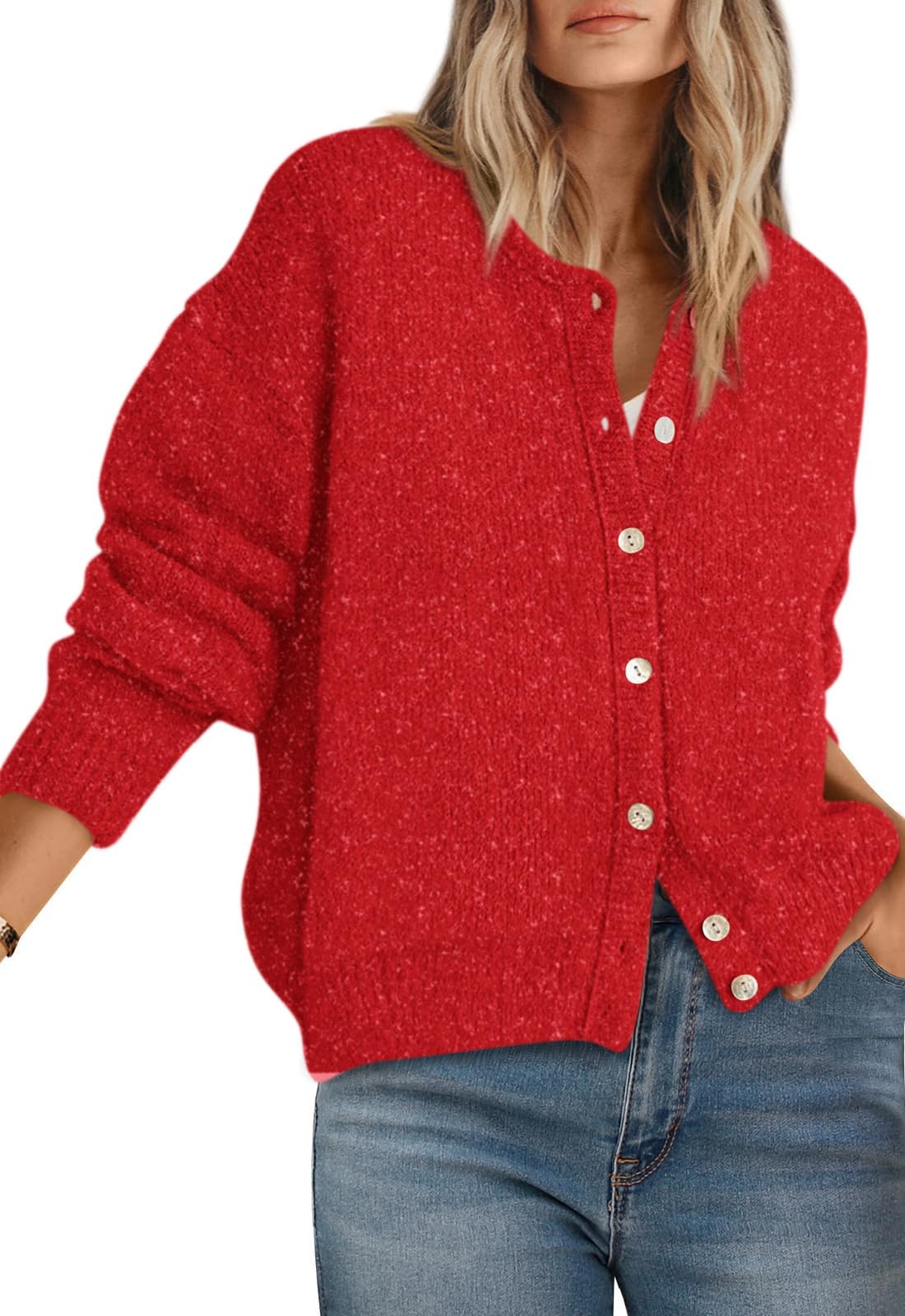 PRETTYGARDEN Long Sleeve Crewneck Button Down Womens Sweaters Spring Open Front Chunky Cardigan Sweaters for Women 2026