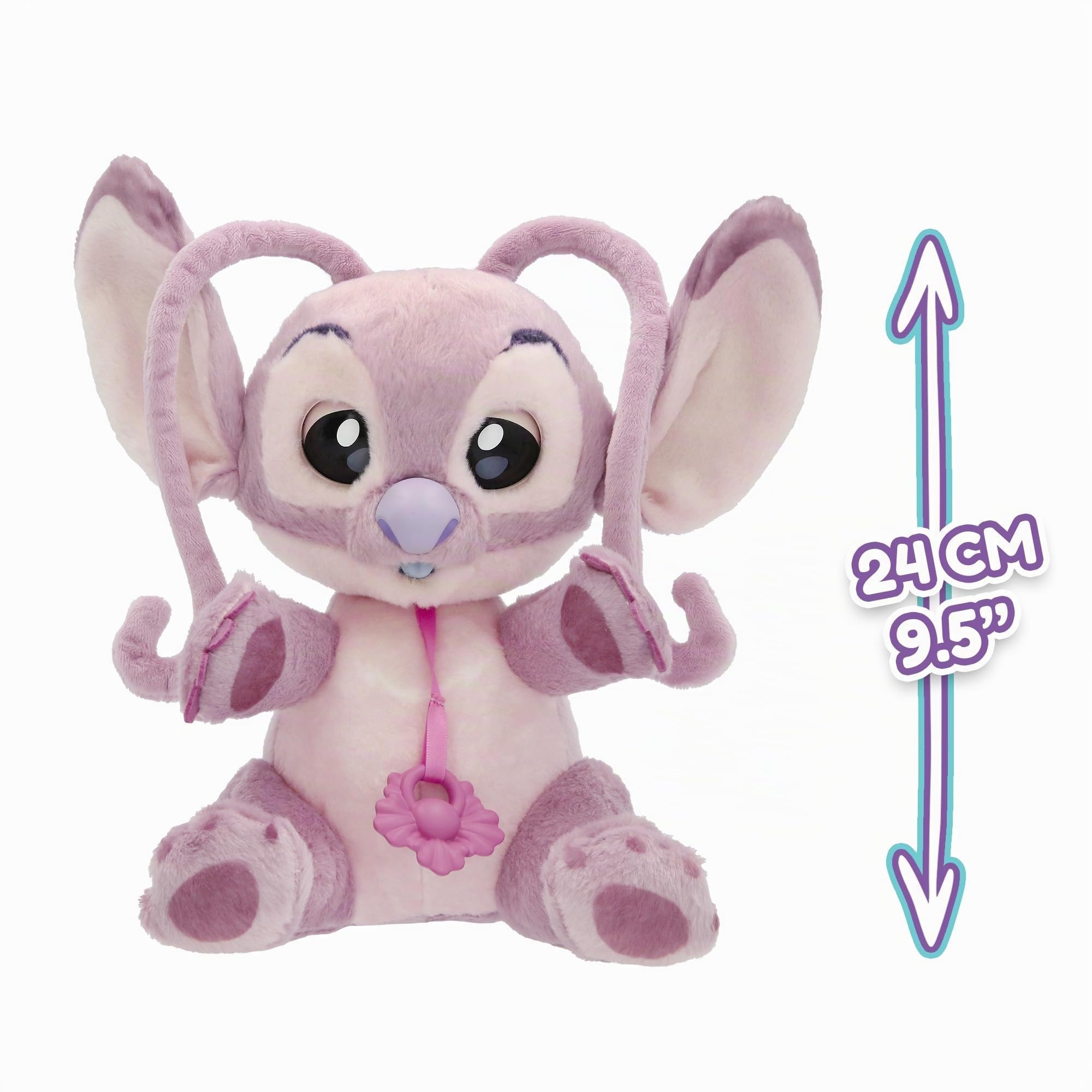 Baby Paws Disney Angel Peluche Interactive Peluche avec Sons Qui Ouvre et Ferme Les Yeux, avec Un Sac pour l’Emporter avec Toi Enfants de 3 Ans et Plus, Rose
