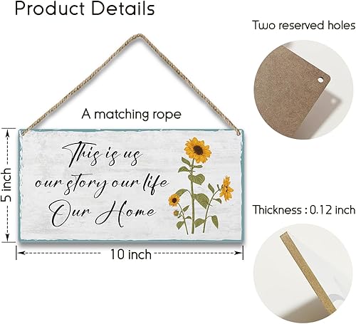 Miniatura 2 de Letrero colgante de madera con texto en inglés "This is Our Happy Place", letreros familiares para decoración del hogar, decoración de pared,