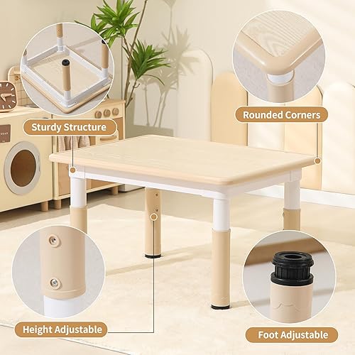 Miniatura 5 de Mesa y 2 sillas para niños pequeños, juego de mesa y sillas para niños de altura ajustable, 31.5 pulgadas de largo x 23.6 pulgadas de ancho, mesa de