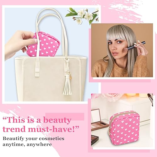 Miniatura 6 de izuzta Nylon Lager Pequeño Slim Mini Maquillaje Bolsa Organizador, Rosado Heart, Mini, Viajes