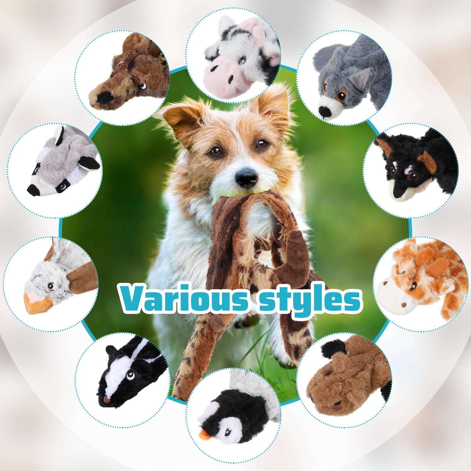10 Stück Hundespielzeug, kein Füllen, quietschendes Hundespielzeug, Hundespielzeug für aggressive Kauer, Plüschzahnen, Hundespielzeug, Tiere, mittelgroße und große Haustiere, 10 Stile