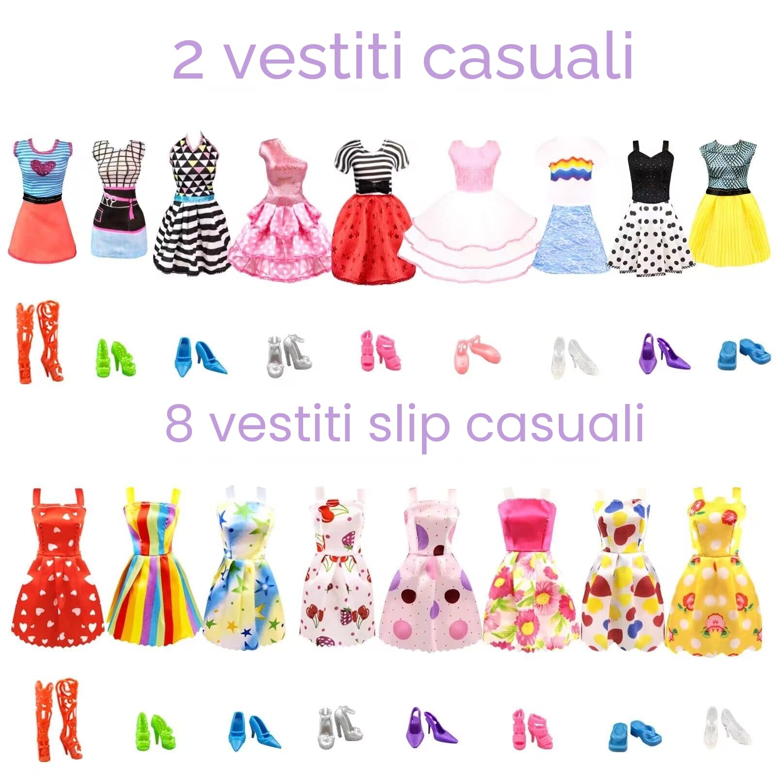 75pezzi Vestiti e Accessori per Bambole Dolls 11,5 Pollici Bambole Playset tra cui 2 Abito da bambola principessa 1 Vestiti di moda 2 Abito da festa 8 mini abiti 3 top e pantaloni 10 scarpe 6 collane