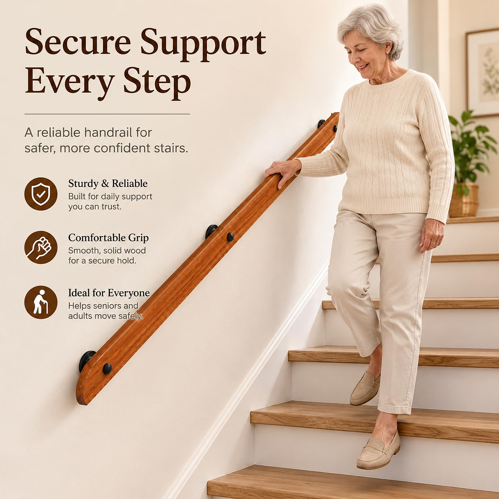 Wooden Handrails for Stairs Non-Slip Stair Banister with Brackets, 400cm - Image 3