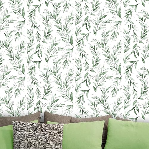 Miniatura 5 de Papel tapiz verde para despegar y pegar papel de contacto floral extraíble apto para inquilinos papel tapiz autoadhesivo para dormitorio papel de